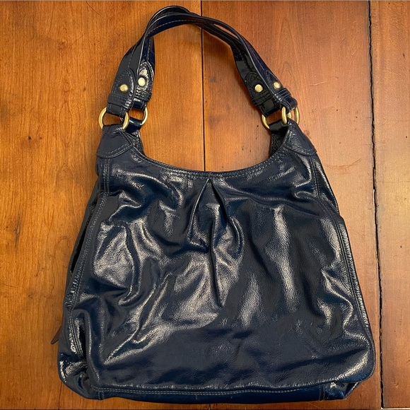 Coach Blue Patent Leather Hobo Shoulder Bag Many Compartments - Picture 1 of 4